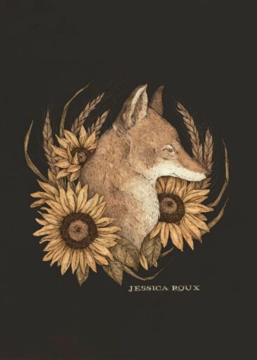 Coyote and Sunflower av Jessica Roux